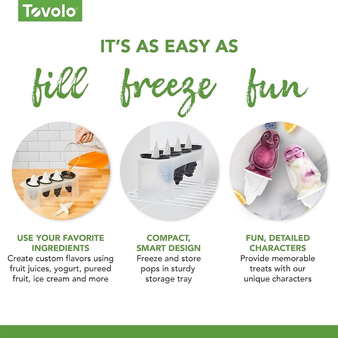 Tovolo Penguin Popsicle Molds Set of 4 Silicone Ice Pop Maker with Drip Guards, Dishwasher Safe Fun Penguin Pop Molds for Kids, BPA Free Food Safe Silicone Penguin Gift Popsicle Makers