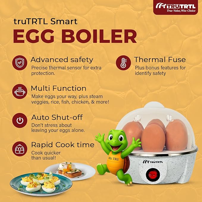 truTRTL Electric Egg Cooker | Boils upto 7 eggs | Poacher | Omelet maker | Vegetable steamer, dumpling & More | Marble