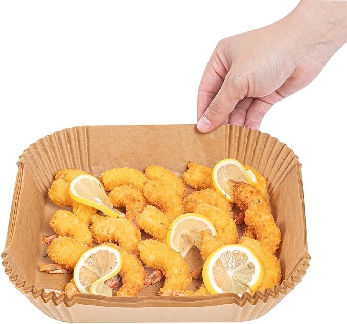 Restaurantware-Pastry Tek 8.1 x 8.1 x 1.8 Inch Air Fryer Liners, 100 Square Air Fryer Baskets - No-Stick Silicone Coating, Unbleached, Food-Grade Paper Liners, For Steamer, Microwave, Oven, Fry Pan