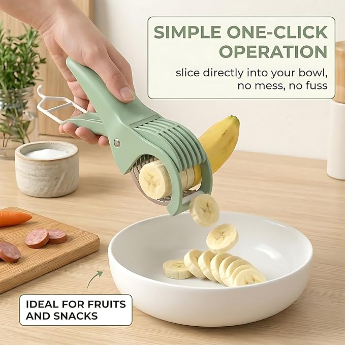 Banana Slicer,Strawberry Slicer,Grape Cutter,Multi-Functional Fruit Slicer,Cucumber Slicer,All-In-One Kitchen Gadget For Fruits & Vegetables Banana Sausages,Cucumbers,Strawberries,Grape(Green)