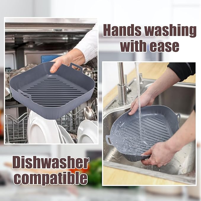 Golden Associate Silicone Liners Square for Air Fryer, 4 Pcs Non-stick Food-grade Reusable Basket Silicone Pot Baking Tray Airfryer Accessories, Top Size 9 inches, Bottom Size 8 inches