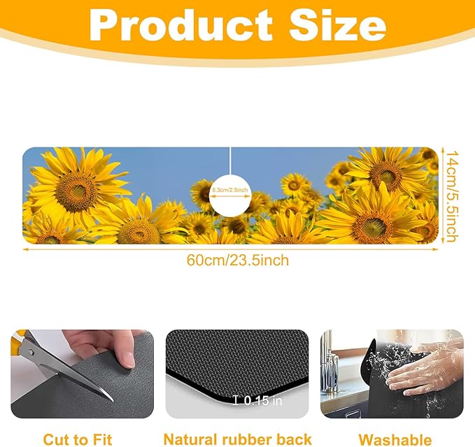 2 Pack Sunflower Field Sink Faucet Absorbing Mat Sunflowers Blooming Super Absorbent Fast Drying Mat Sink Gadgets Behind Faucet Sinkmat for Kitchen Bathroom, 23.5"x5.5"