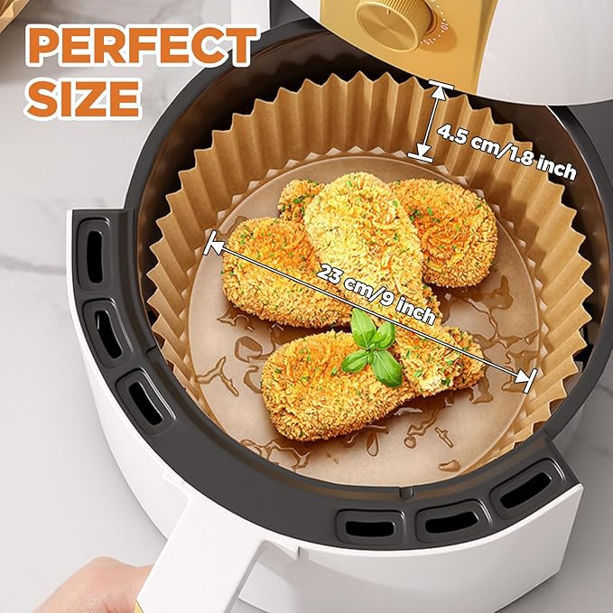 400 Pcs 9 Inch Air Fryer Liners, Round Disposable Non-Stick Food Grade Parchment Baking Paper For 5-12 QT Air Fryers, Microwave, Steamer