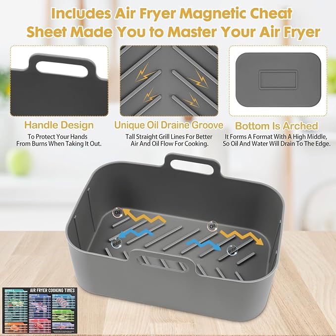 Silicone Air Fryer Liners 10QT, Reusable Airfryer Basket Liners for Ninja DZ550/DZ401, 2Pcs 5QT Large Air Fryer Accessories, Dishwasher safe (8.46 * 5.9 inch （10 QT）, DZ401 - Black)