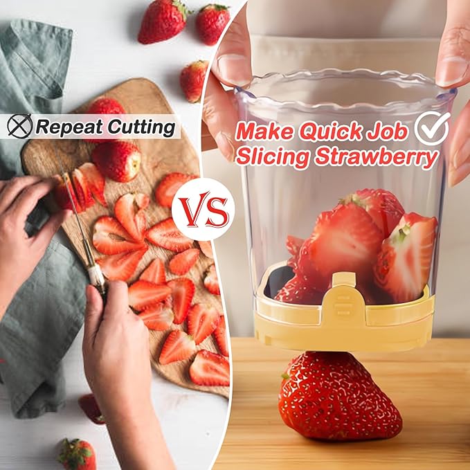 Creative Strawberry & Fruit Slicer - Detachable Cutter with Push Plate (Yellow)