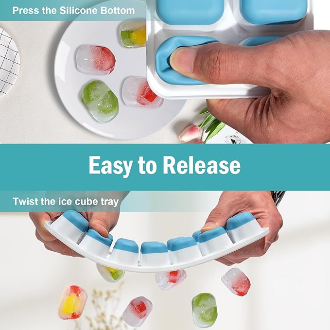 Ice Cube Trays for Freezer Ice tray - Easy to Release Silicone Ice Trays with Spill-Resistant Lids, Reusable Ice Cubes,Stackable and BPA-Free, Perfect for Cocktails, Baby Food, and Iced Coffee