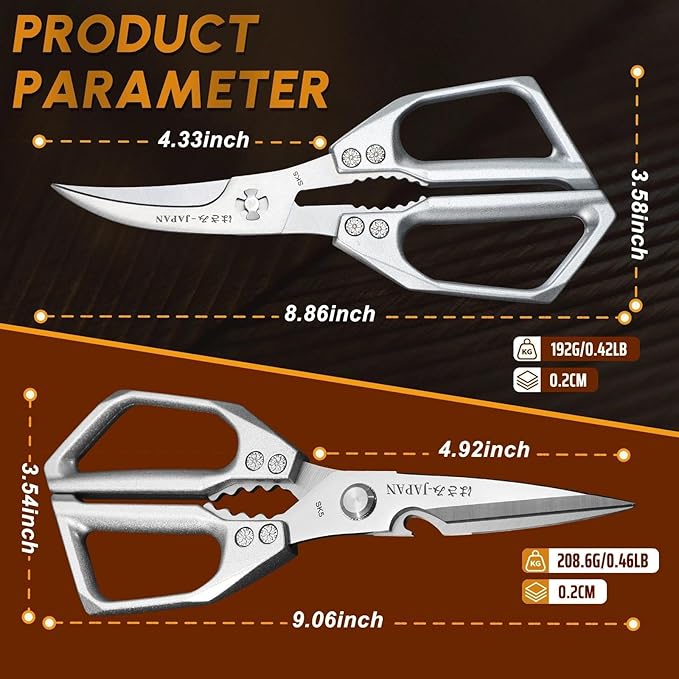 Huusk Kitchen Shears Set Silver - Professional Seafood & Kitchen Scissors Set, Sharp Japanese-Style Cooking Scissors for Crab, Shrimp, Lobster, Herbs and Food Prep, Christmas Gifts for Men Women