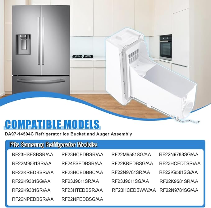 Upgraded DA97-14504C DA97-14504A Refrigerator Ice Bucket Compatible with Samsung Ice Maker Replacement Ice Tray Ice Container Parts Samsung Ice Bucket Replacement RF23J9011SR RF23HCEDBSR Ice Maker