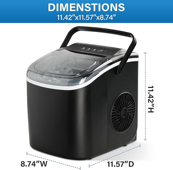 HealSmart Ice Maker for Countertop, 26lbs Ice/24Hrs, 9 Ice Cubes Ready in 6 Mins, Self-Cleaning Feature, Ice Spoon and Basket Included, for Home, Kitchen, Camping, Party, Black New