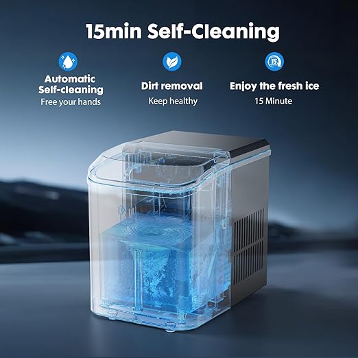 OLIXIS Nugget Ice Maker Countertop, Portable Ice Machine with 1.7L Water Tank, 26LBS/24H Fast Production, Auto-Cleaning & Quiet Operation, with Basket & Scoop, for Home Party Camping RV, Black