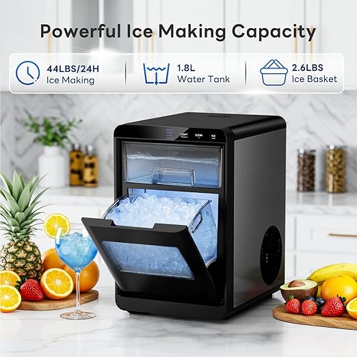 Kismile Nugget Ice Maker Countertop, 44Lbs/Day Sonic Ice Machine, Fast Ice Ready in 10–14 Mins, 2026 Upgraded Small Ice Maker with Self-Cleaning for Home, Party, RV & Office