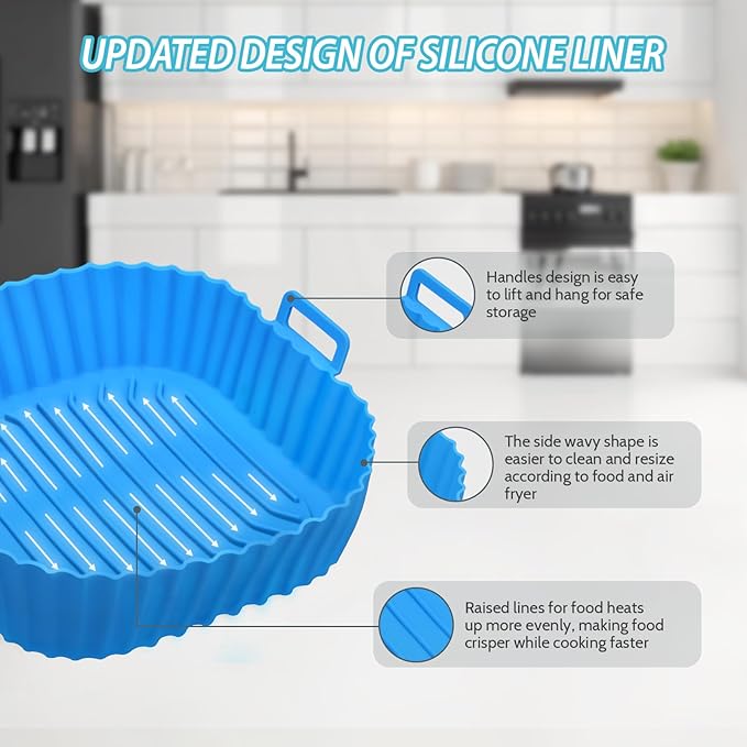 Komzon Silicone Air Fryer Liners Reusable 3 PCS, Airfryer Liners, Silicone Air Fryer Basket Liners Square, Food Grade AirFryer Accessories 4-7 QT, Ktchen Gadgets for Pot Oven Liner Baking Tray Pan
