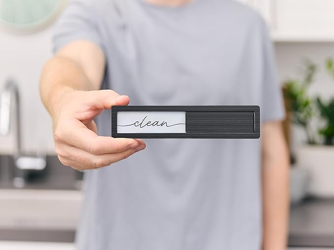 Stainless Steel Clean Dirty Magnet for Dishwasher, Black Chrome Script Dishwasher Magnet Clean Dirty Sign, Premium Clean/Dirty Dish Washer Magnets with Protective Backing, Rustic Kitchen Dish Sign