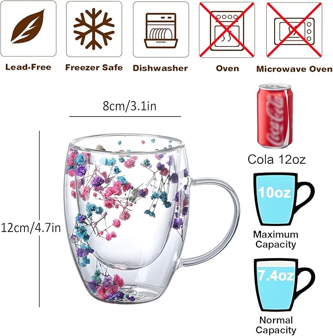 NBHUZEHUA Double Wall Glass Coffee Mugs Insulated Clear Espresso Cups for Cappuccino Tea Latte Hot Beverages Glasses