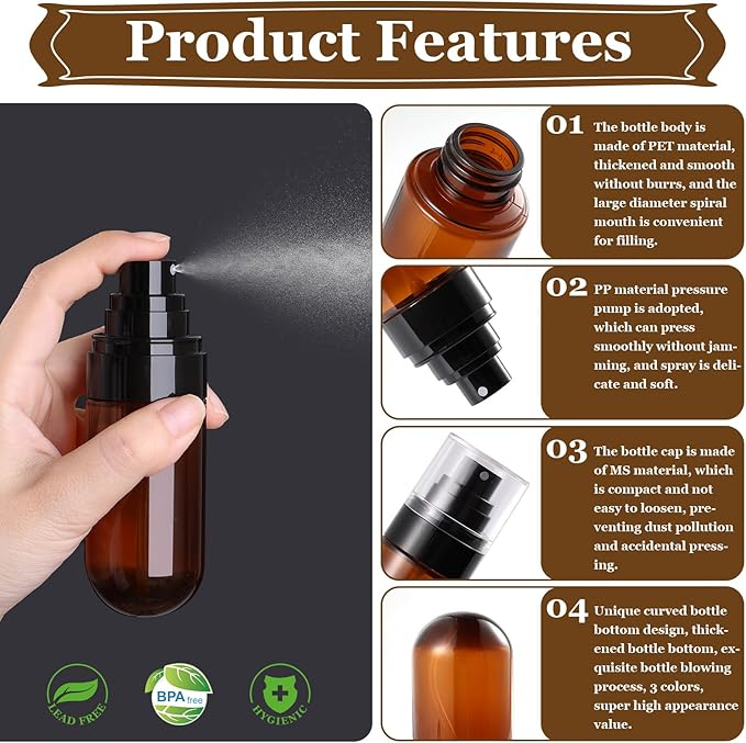 Sublaga Mini Spray Bottle, 24Pcs Spray Bottle & Essential Oil Bottle Kit with Dropper, Funnel, 4 Sheet Stickers, 2 Marker pen