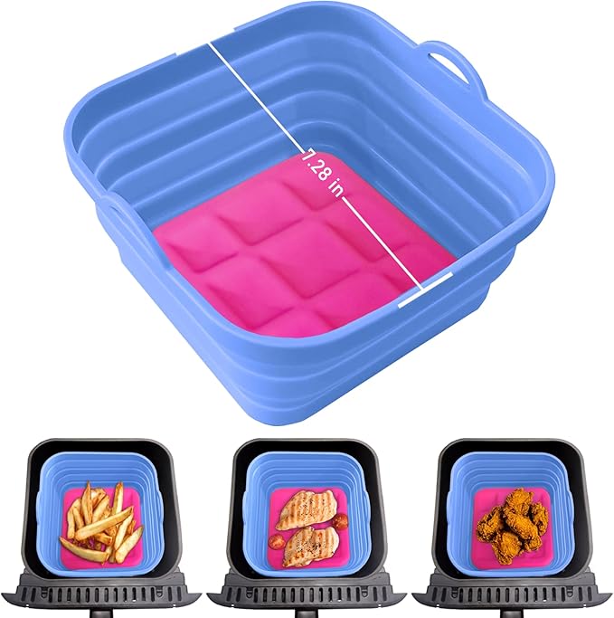 Silicone Air Fryer Liners Reusable Silicone Basket Air Fryer Inserts for 3-5QT Air Fryer Oven Microwave Accessories Blue 7.28 Inch