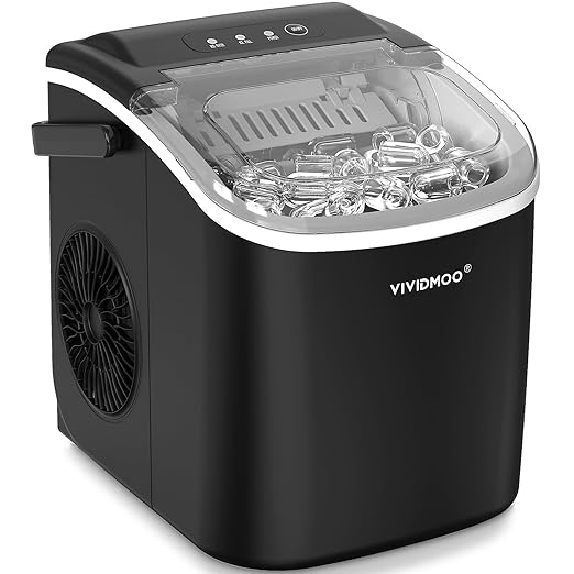 Countertop Ice Maker with Handle,26lbs/24H Bullet Ice Machine, 9 Ice Cubes Ready in 6 Mins,Self-Cleaning Sonic Ice Maker for Home/Office/Kitchen/RV/Party