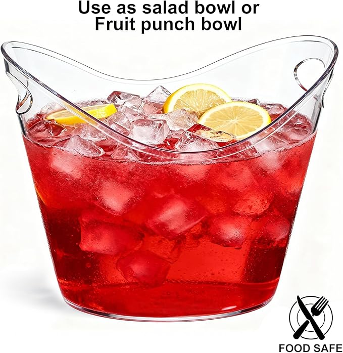 8L Extra Large Clear Acrylic Ice Bucket (2 Pack) – Heavy-Duty Clear Plastic Beverage Tub for Champagne, Wine, & Beer – Portable Drink Cooler for Large Parties, Weddings, and Bar Use