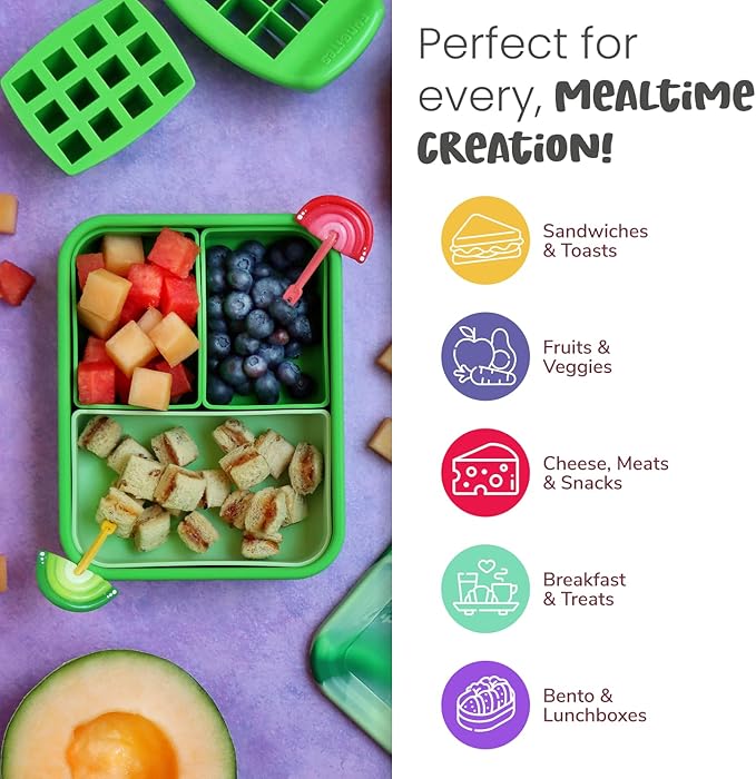 FUNBITES Crustless Sandwich Cutter for Kids Lunch (2-piece set), Uncrustable Sandwich Cutter, Bite-Size Food Cutter for Toddlers, Bento Box Accessories, BPA-FREE Dishwasher Safe, Purple Squares 1pk