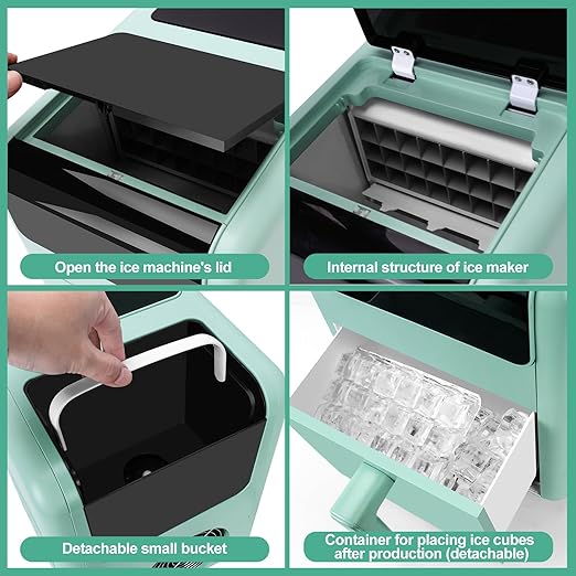 Countertop Ice Maker, 50lbs per 24H Self-Cleaning Portable Ice Machine, 24 Clear Cube Ice Cubes in 10-15 Mins, 3 Modes (Soft/Normal/Hard) & Timer Function, Compact for Home/Kitchen/Party
