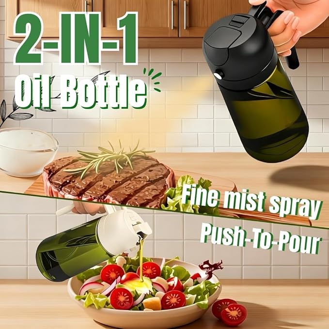 2-in-1 Olive Oil Sprayer,Olive Oil Dispenser for cooking,16oz Light Blockage Dark Oil Sprayer,2pcs grilling spray bottle,oil dispenser & sprayer bottle,oil sprayer fine mist for Salad/BBQ