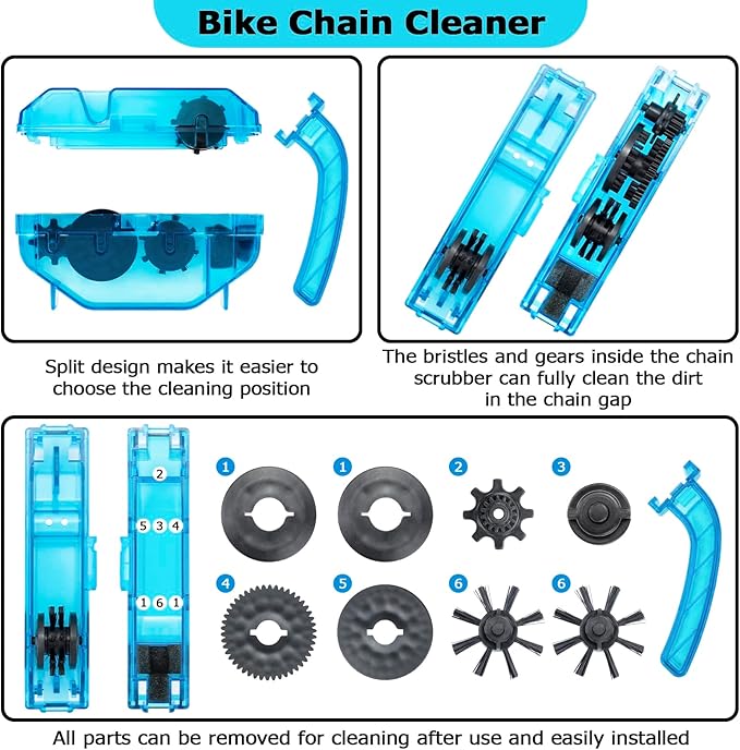 Bike Cleaning Kit Including Bicycle Chain Cleaner Degreaser,Cycling Chain Lube,Cleaner Brush Tool,Scrubber,Suitable for Mountain/MTB,Ebike,Road Bike and Trail Bikes