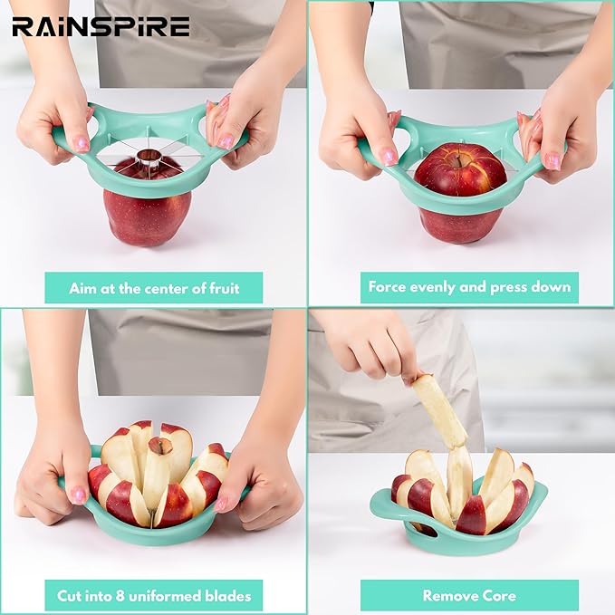 Rainspire Apple Cutter 8 Slices, 8 Blade Apple Slicer and Corer, Apple Corer Tool with Stainless Steel Blades, Super Sharp Fruit Cutter Fruit Slicer, Mint Green