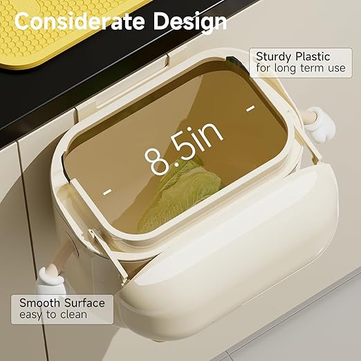 3.2gal/12L Compost Bin Kitchen for Counter Top or Under Sink, Plastic Hanging Trash Can with Lid, Wall Mounted Garbage Can for Bathroom, Office, RV