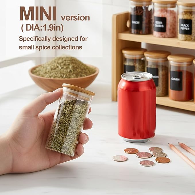 ComSaf Spice Jars with Label 4oz 16 Pack, Glass Spice Jars with Bamboo Lid, Small Seasoning Containers with 54 Black Labels, Stackable for Kitchen, Pantry Organization, Loose Tea, Herbs, Powders, Salt