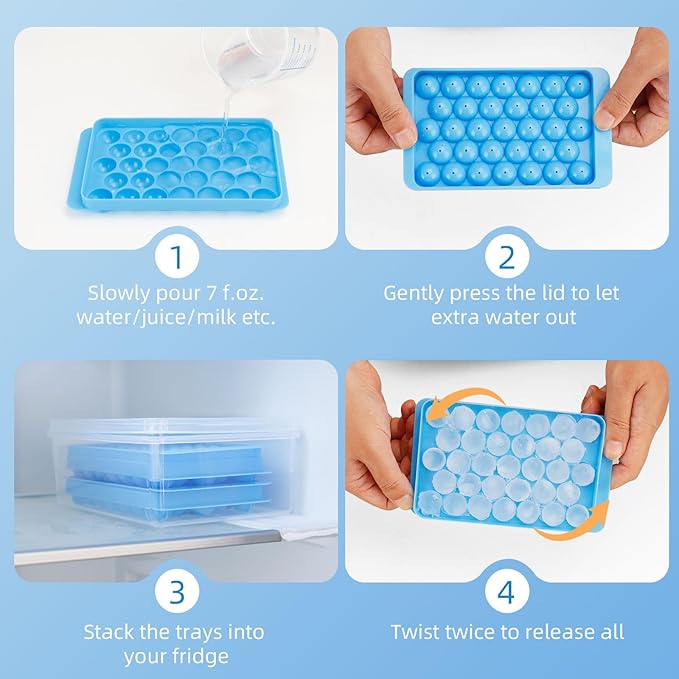 2 Pack Ice Cube Trays Set -with Lids, Storage Container & Ice Tongs,66-Count Stackable Freezer Ice Cube Molds,BPA-Free Mini Ice Maker for Whiskey, Cocktails, Soda & More (2 Pack Blue)