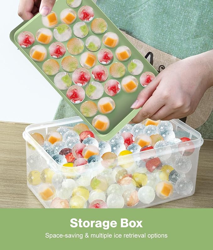 Ice Cube Tray with Lid and Bin,Ice Tray,62 Round Ice Trays for Freezer, BPA-Free Plastic Ice Cube Molds, Easy Release Ice Ball Maker, Stackable Ice Molds for Cocktails, Whiskey, Coffee