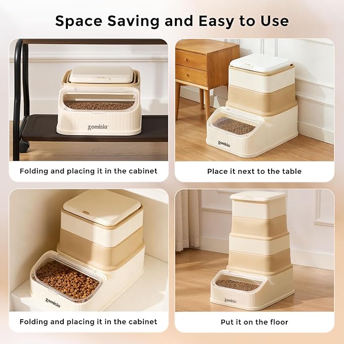 ZOMISIA 30-40lbs Collapsible Dog Food Storage - First-in, First-out Easy Dispense Base for Freshness, Pet Food Storage Containers with Transparent Lid and Scoop
