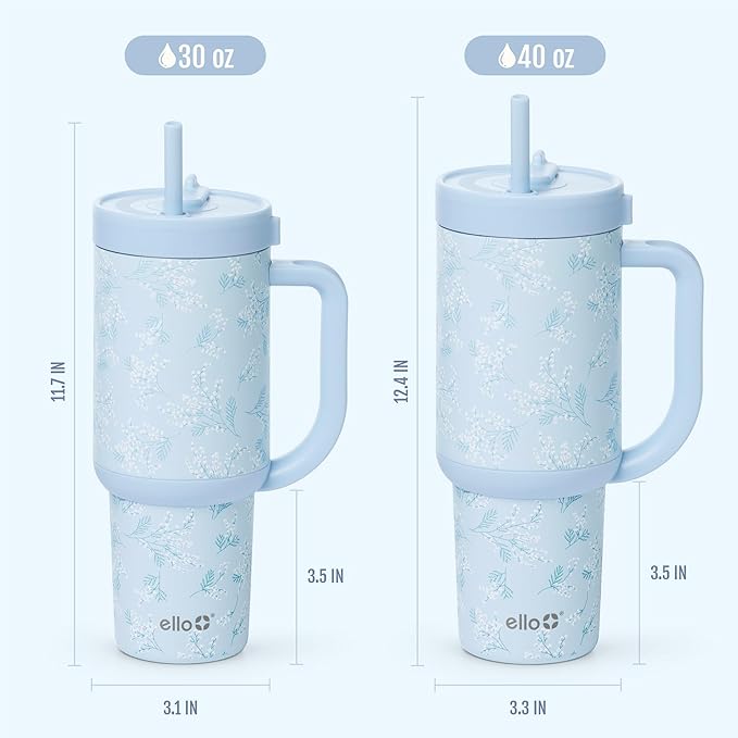 Ello Oasis 40 oz Tumbler with Handle & Retracting Straw | Reusable Insulated Stainless Steel Cup 100% Leakproof, Gifts for Teens Women Men | Keeps cold for 24 Hours, Cup Holder Friendly, Sweet Alyssum