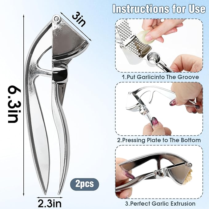 2Pcs Garlic Press Set, Multi-Functional Manual Garlic Mincer Tool for Effortless Garlic Mashing and Squeezing,Dishwasher Safe,Easy Grip,Must-Have Cooking Gadgets and Home Gadgets for Every Home Chef