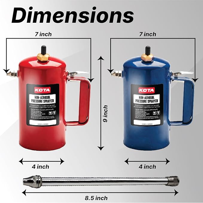 LAUCO Non Aerosol Pressure Sprayer - Refillable Pressurized Sprayer Bottle for Oil, Solvent, Degreasers, Lubricants - Rechargeable Steel Canister with Brass Nozzles, 32oz. (1, Blue) 69533