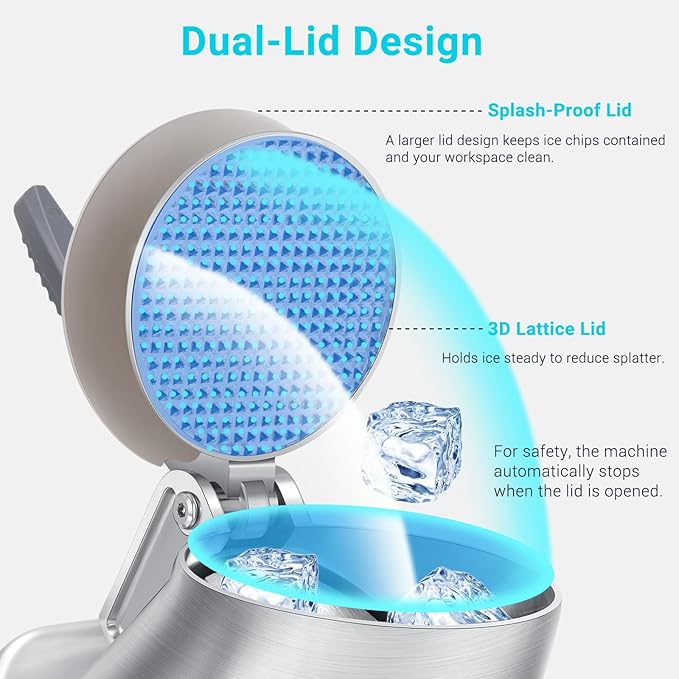 300W 210 lbs/hr ETL-Listed 4-Blade Electric Ice Shaver Machine with Ice Pick, Ice Crusher for Home Use and Commercial, Shaved Ice Machine, Ice Grinder, Silver