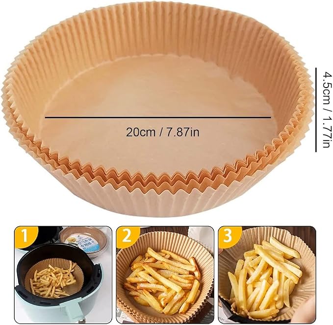 Air Fryer Paper Liners, 100PCS Non-stick Disposable Parchment Sheets for Baking, Food Grade Liner for Baking Roasting Microwave (7.9inch-Round)