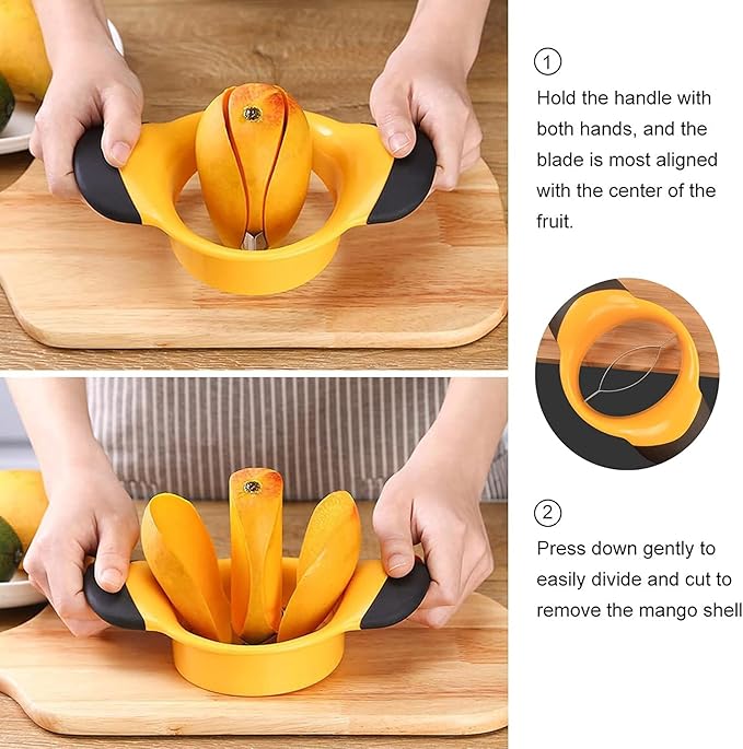 Mango Peeler Mango Slicer Peeler and Pit Remover Tool Mango Splitter Fruit Slicer Cutter Pitter Non-Slip Silicon Ergonomic Handles