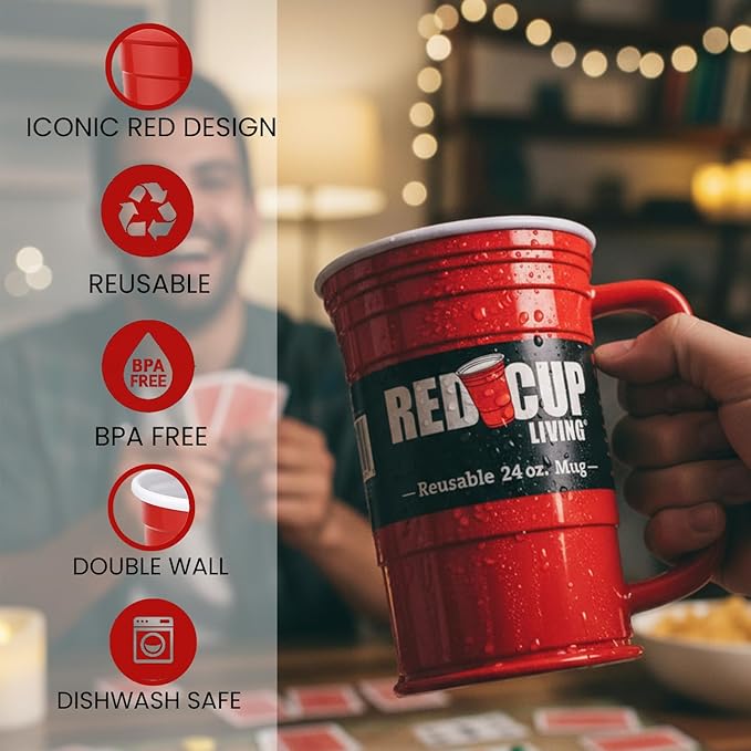 Red Cup Living 24Oz Party Mug Glass Tumbler- Reusable Unbreakable st patricks day accessories & spring break essentials Drinkware, Big Grip Tumbler,Root Beer Float Glasses - Pack of 12