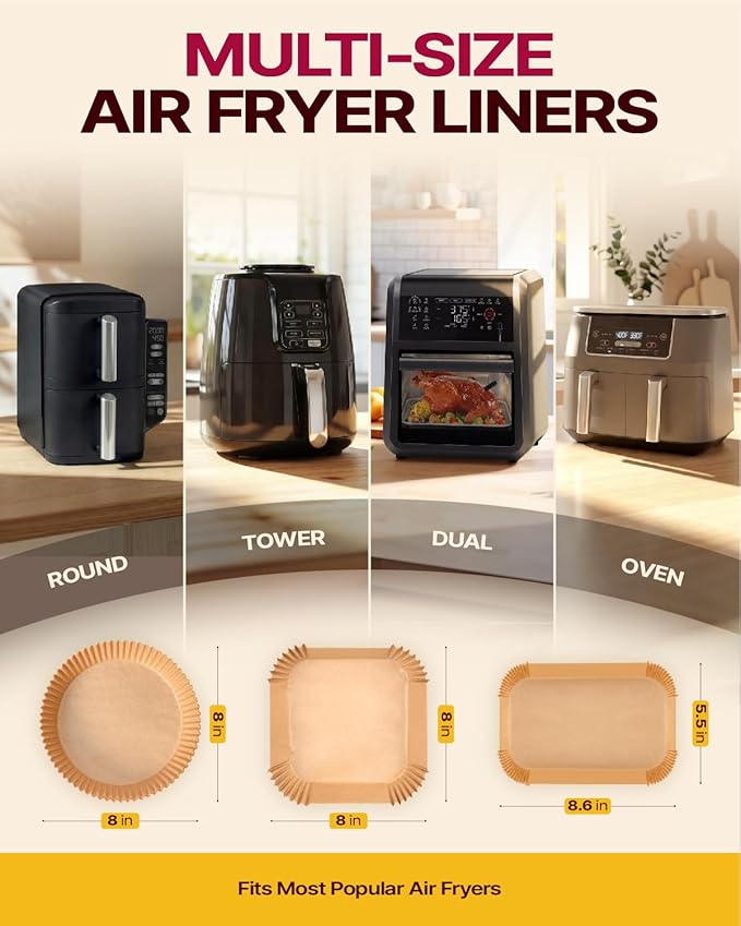 Katbite 220PCS DZ201 Air Fryer Liners Disposable, 8.6x5.5'' Rectangle Airfryer Paper Liners for Dual Air Fryer, Oil-Proof Parchment Paper for Foodi DZ401, FG551