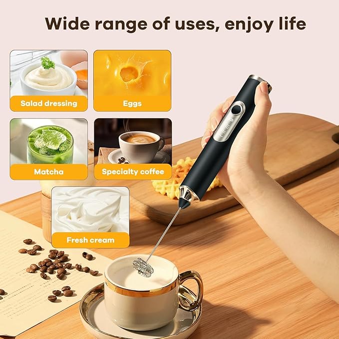 Handheld Milk Frother, 3 Heads ， Milk Frother Rechargeable, 3 Speed Adjustable Coffee Mixer Electric Handheld, Electric Whisk With Stand for Powder Drinks,Rechargeable Frother with Stand