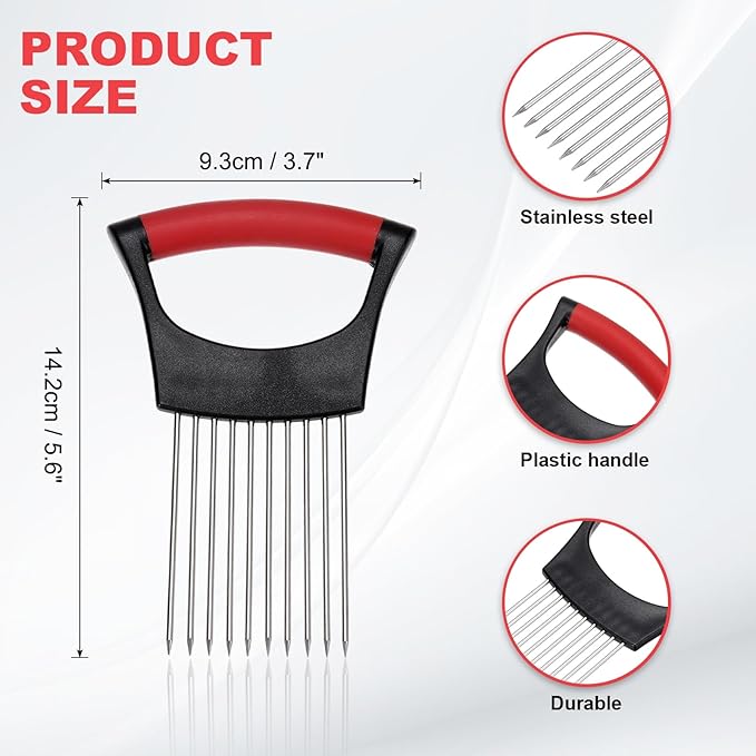 uxcell Onion Slicer Holder, Stainless Steel Vegetable Cutting Holder Food Cutter Tool for Slicing Storing Onions Tomatoes Potatoes Avocados Apples, Black Red