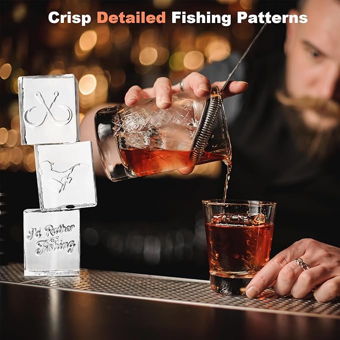 Clear Square Ice Cube Maker Mold for Whiskey Bourbon, Fishing Gifts for Men, Stocking Stuffers for Men