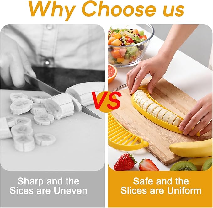 Guyuyii Banana Slicer – Safe, Easy Kitchen Gadget for Kids and Adults | Get 18 Even Slices in Seconds | Perfect for Fruit Salad, Cereal and Dessert Prep | Manual and Dishwasher Safe