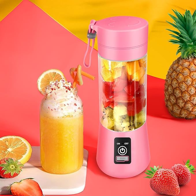 Portable Personal Blender for Shakes and Smoothies with 6 Blades, 380ml Fresh Juice Blender with Rechargeable USB Port