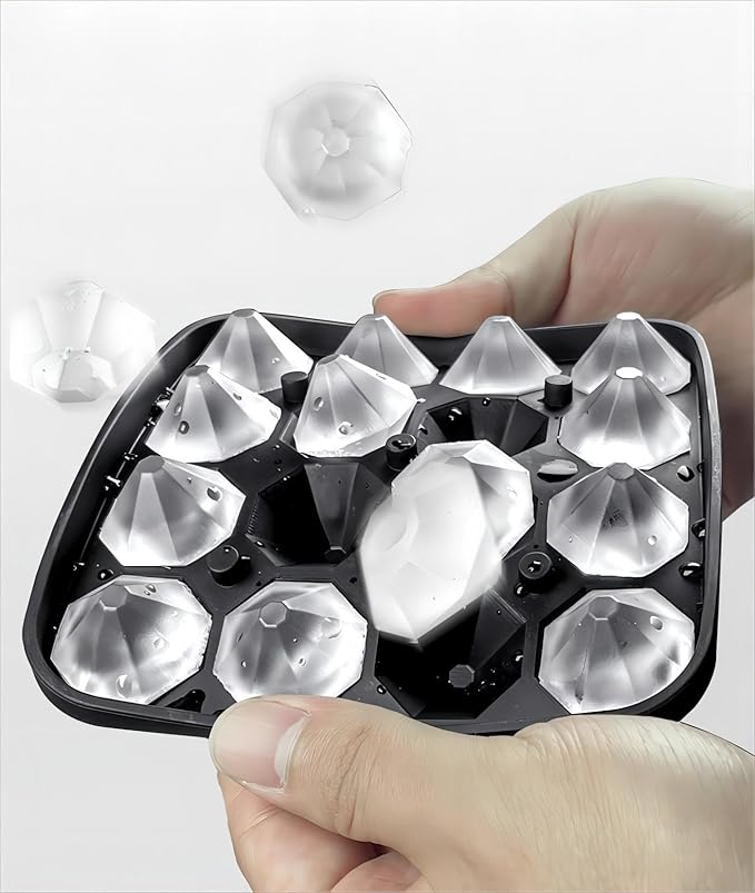 Tiny Diamond Ice Molds 2 Pack, Small Diamond-Shaped Silicone Ice Cube Trays 16 Cubes Per Tray, Easy Release, BPA-Free and Stackable, Mini Ice Cube Trays with Lid Green