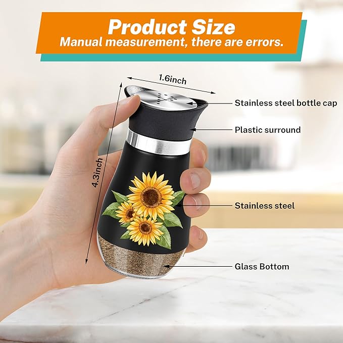 Black Sunflower Salt and Pepper Shakers Set - 4oz Farmhouse Kitchen Gadget and Accessories Sunflower Gifts for Decor Cooking Table,Housewarming,Thanksgiving,Christmas