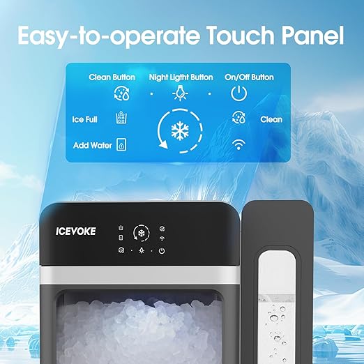 Nugget Ice Maker Countertop with Water Tank, Ready in 10 Mins, 34lbs Per Day, Auto-Cleaning, Chewable Ice Maker with Basket and Scoop, for Home/Party/RV/Camping (Black)