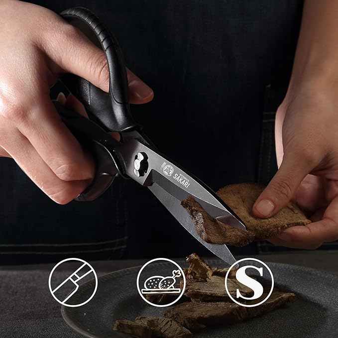 MITSUMOTO SAKARI Japanese Kitchen Scissors, Heavy Duty Poultry Shears, Detachable Titanium Plated Stainless Steel Utility Food Scissors for Meat, Chicken Bone and Herbs