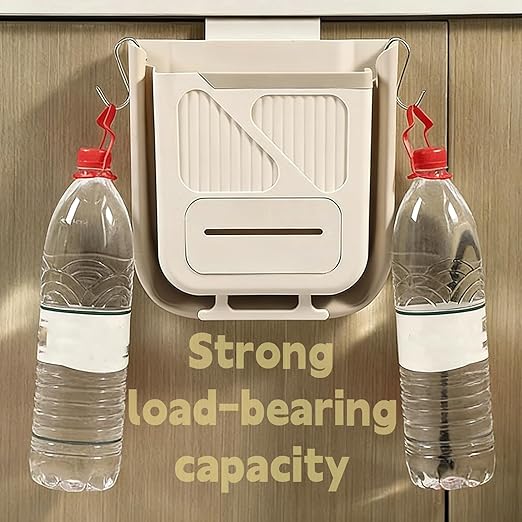 Folding Hanging Kitchen Waste Trash Can, Collapsible Space-Saving Foldable Hanging Garbage Bin for Cabinet Door, Kitchen, Bathroom, RV and Office (Grayish White,10L)